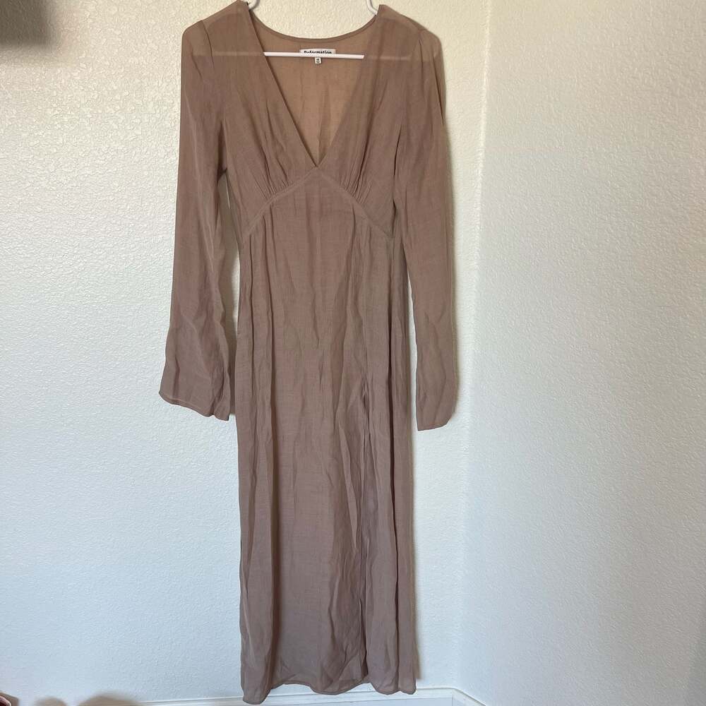 Reformation Callum Dress Taupe Long Sleeve V-Neck Maxi Sheer Cover-Up XS